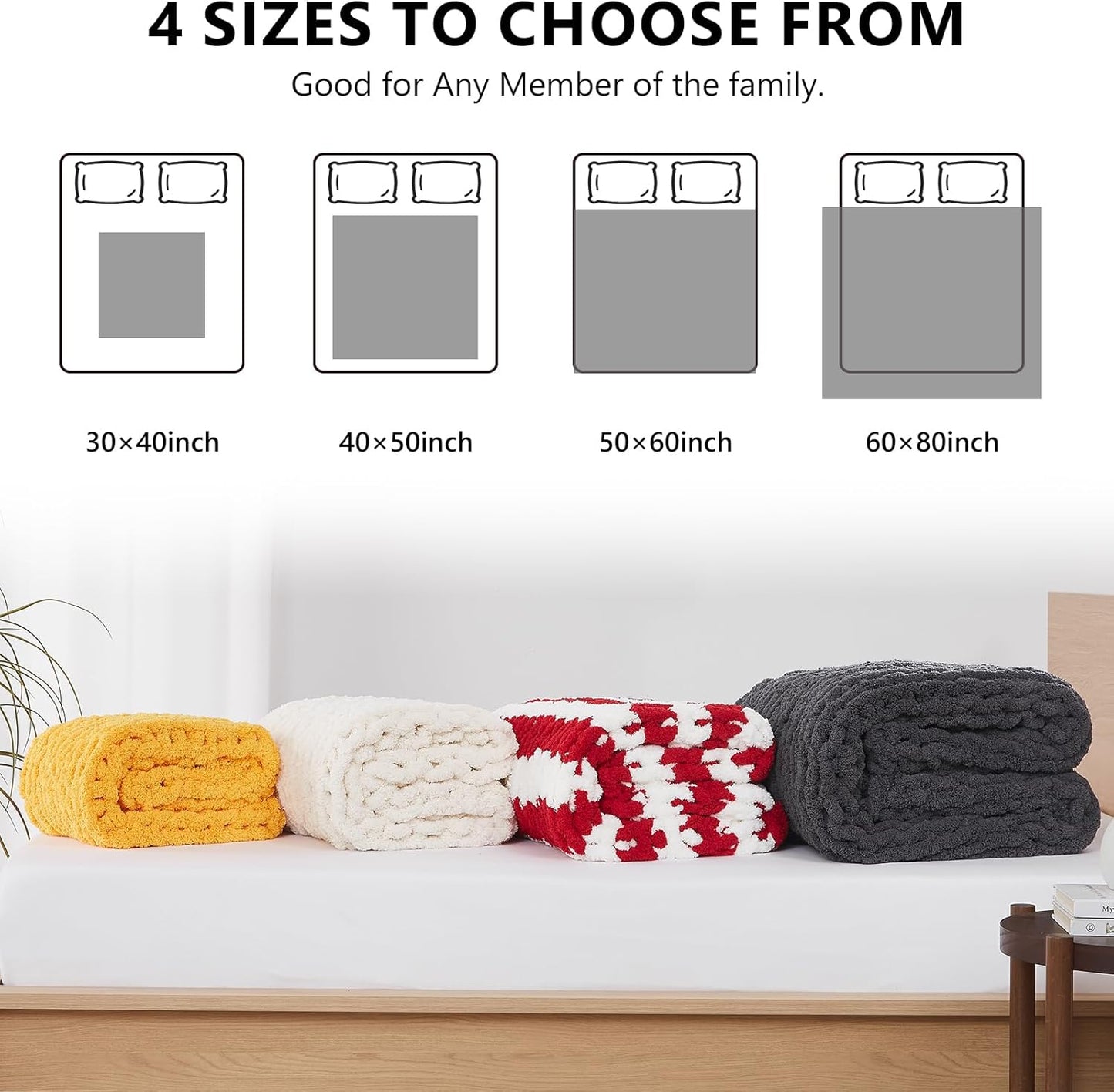 L'AGRATY Chunky Knit Blanket Throw,Soft Chenille Yarn Throw Blanket 50x60，Handmade Cable Knit Crochet Blanket,Large Knit Blankets Chunky Yarn,Rope Knot Throw Blanket for Couch Sofa Bed Home Decor