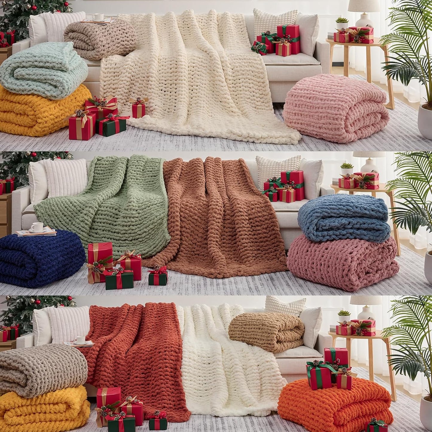 L'AGRATY Chunky Knit Blanket Throw,Soft Chenille Yarn Throw Blanket 50x60，Handmade Cable Knit Crochet Blanket,Large Knit Blankets Chunky Yarn,Rope Knot Throw Blanket for Couch Sofa Bed Home Decor
