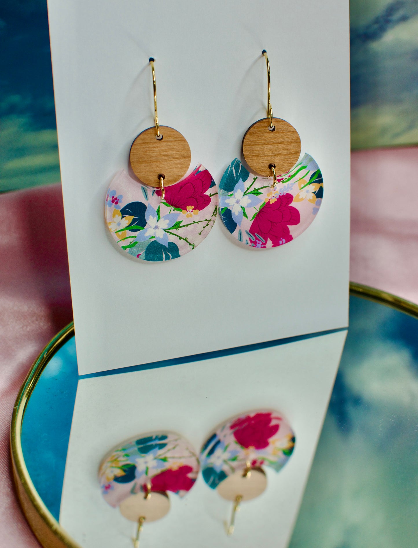 Floral Circle Drop Statement Earrings