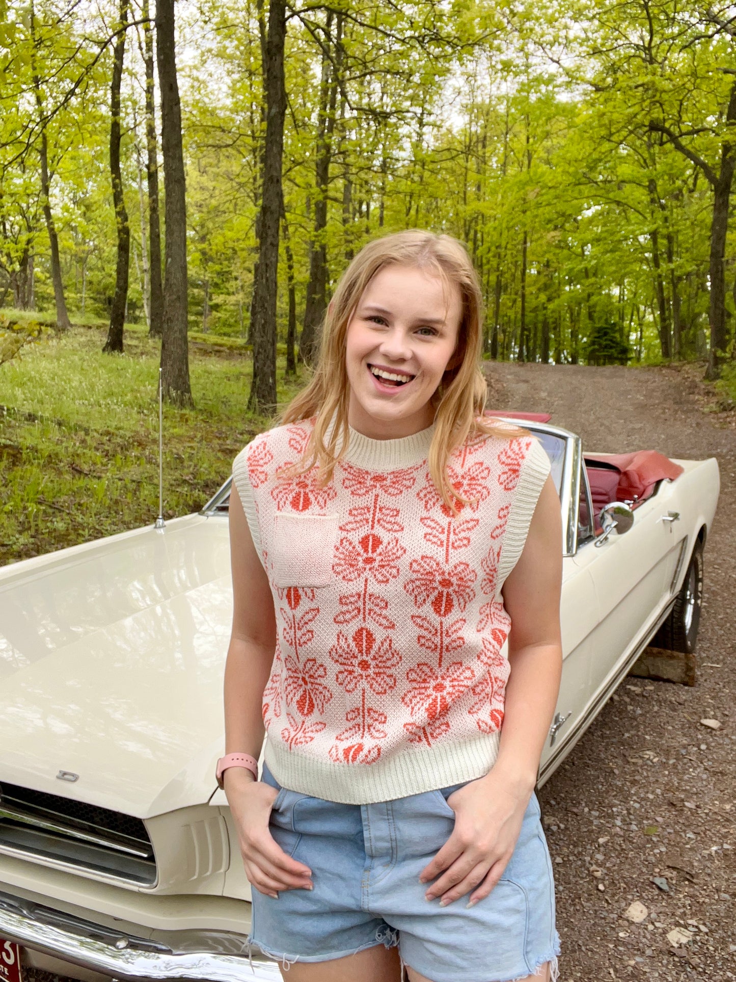 Floral Sleeveless Sweater Top